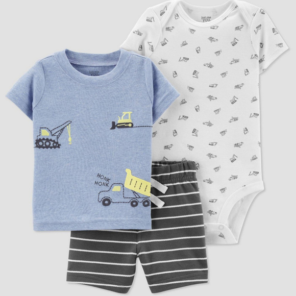 Carter's Other - Carters Baby Boy Bodysuit Shorts Tee Set Blue